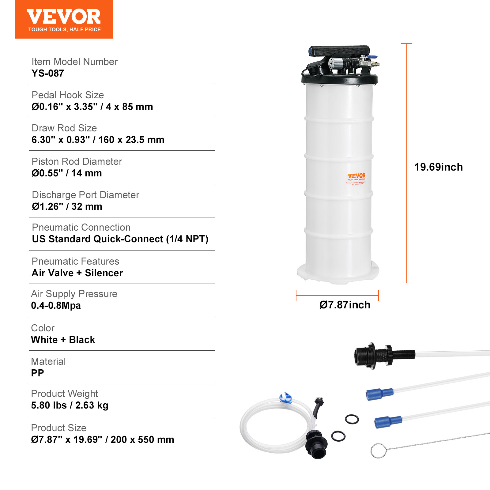 VEVOR Fluid Extractor Pneumatic or Manual Oil Change Vacuum Pump 1.74Gallon/6.5L