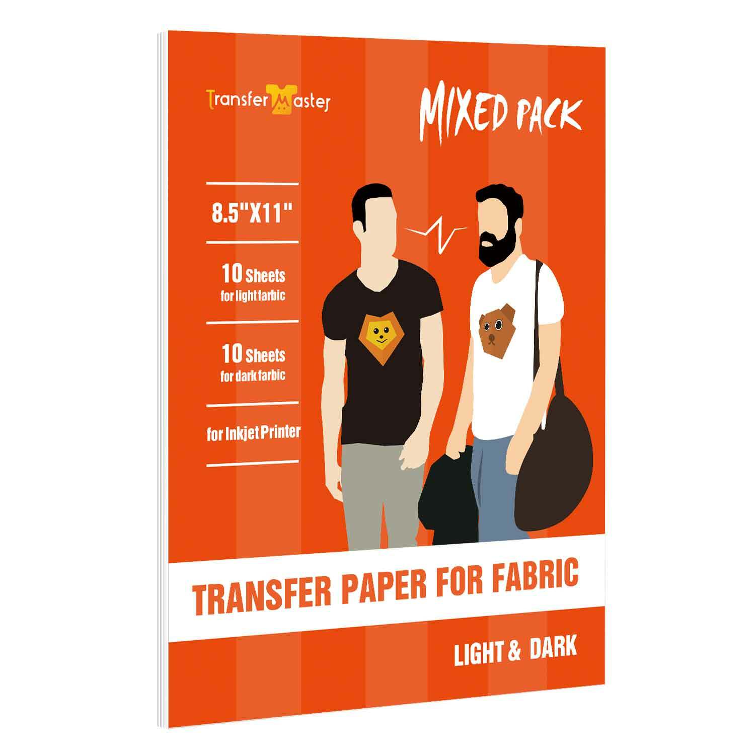 Inkjet Printable Heat Transfer Paper DARK LIGHT T-shirt Iron-on 20 Sheets 8.5x11