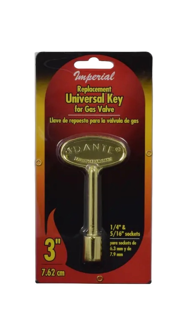 Imperial Universal Flame Fireplace Brass 3" Gas Logs Valve Key 1/4" 5/16" Stem