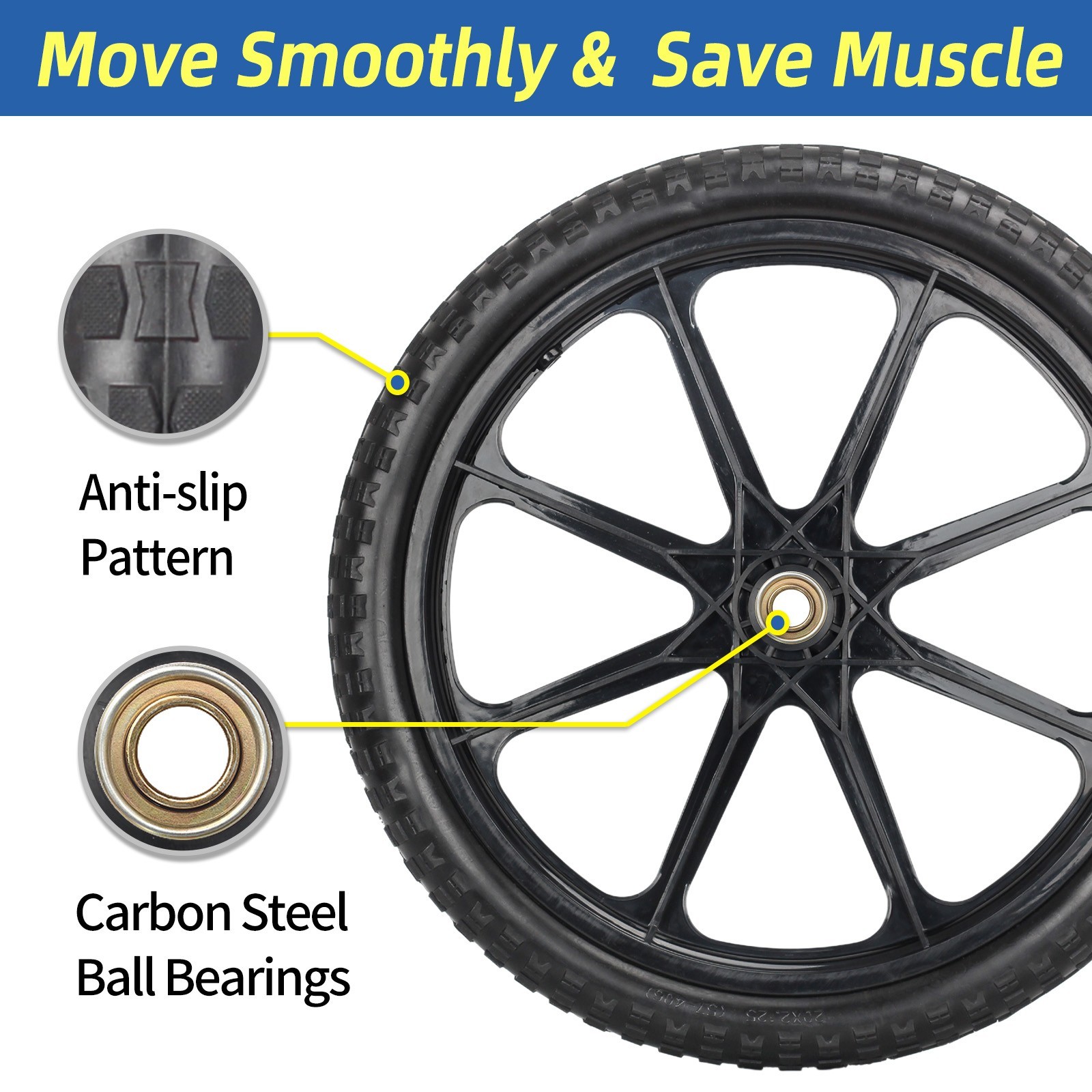 2 Set 20" Flat Free Tire & Wheel For Rubbermaid Wheelbarrow Garden Yard Cart