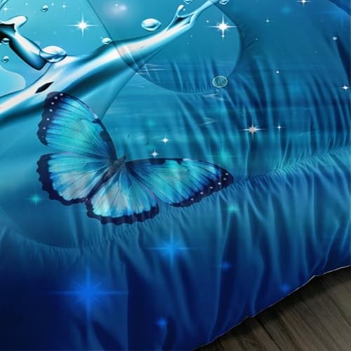 Fantasy Butterfly Comforter Set Size,Butterflies on Water Flash Queen Blue