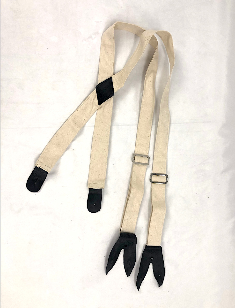 White Cotton Suspenders with Leather Ends