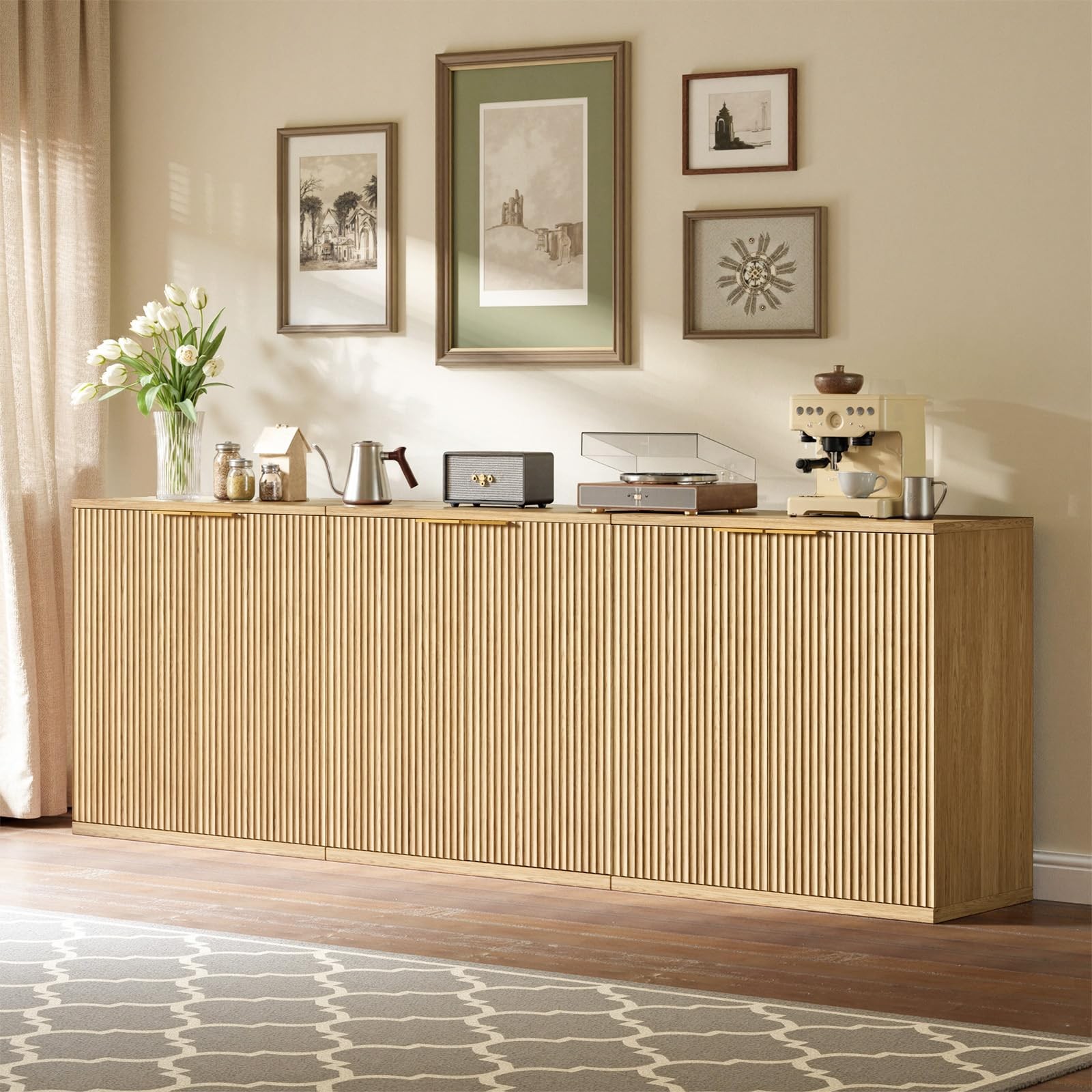63" Oak Buffet Cabinet with Storage Large Sideboard Cabinet