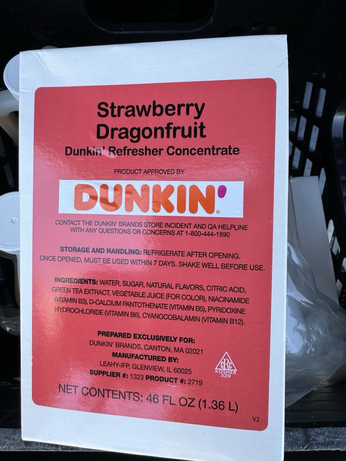 Dunkin Donuts Strawberry Dragonfruit Refresher Concentrate