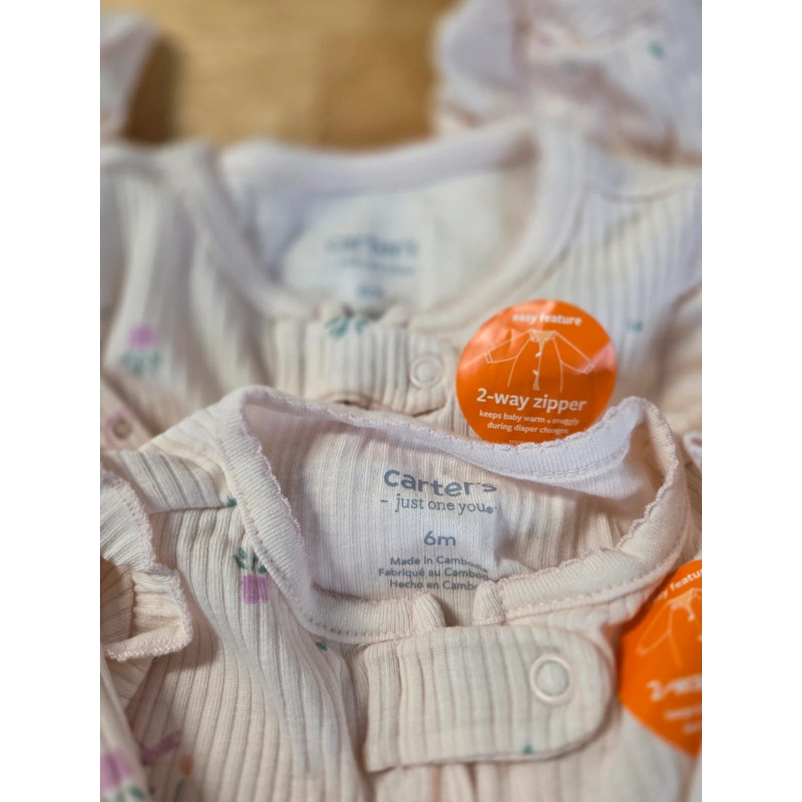 Carter's Baby Girls 6M Ribbed Footed Sleepers Floral Birdhouse 2-Way Zip NWT Set