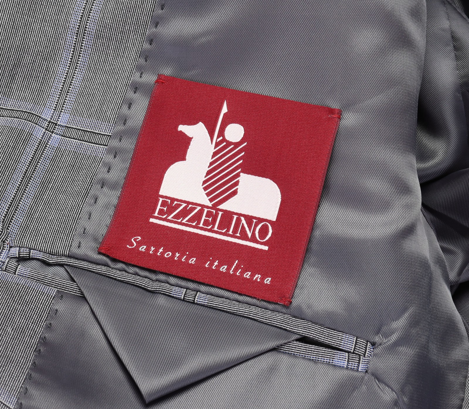 NWT EZZELINO SUIT grey blue check double breasted wool cotton Italy 60 us 50