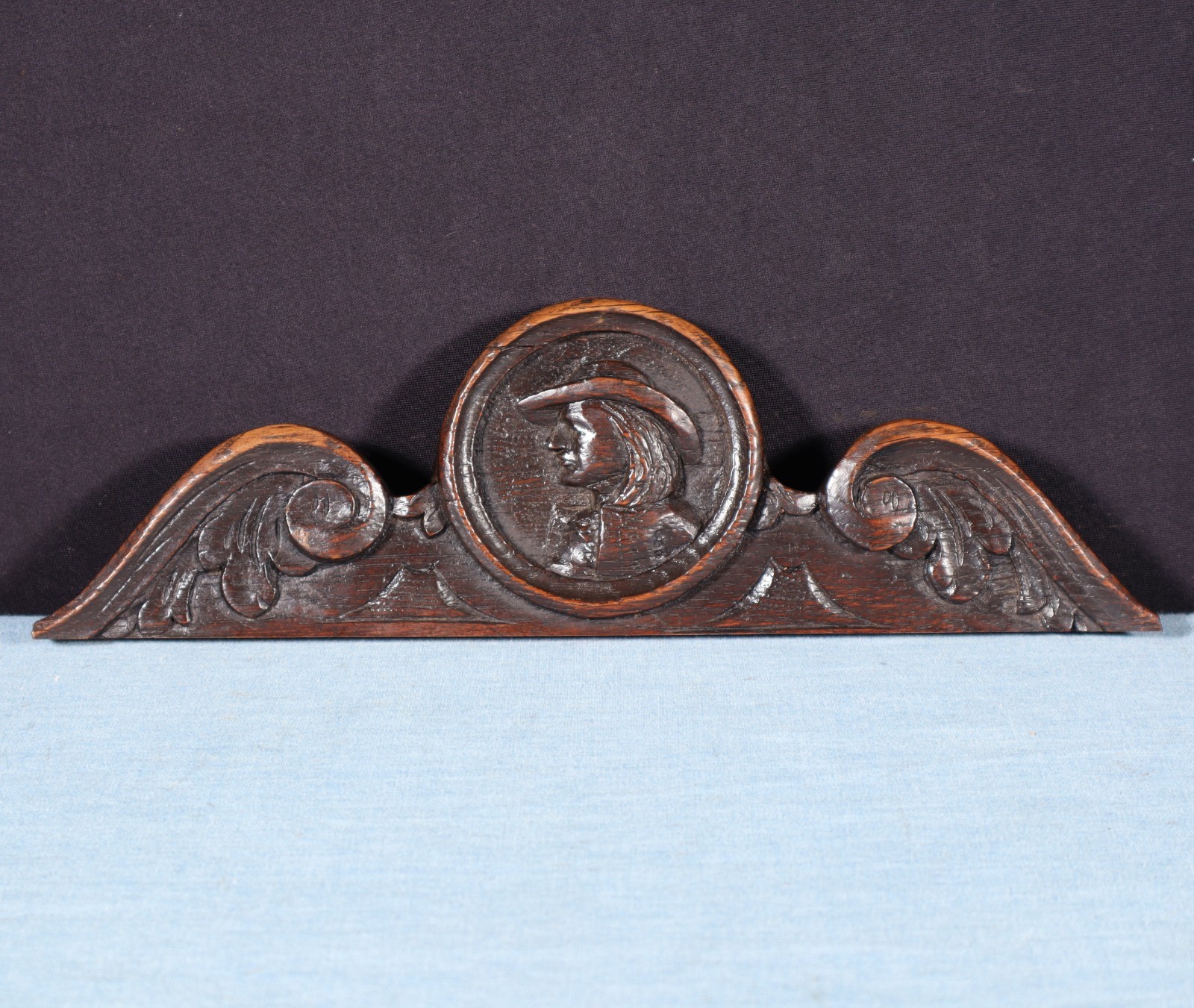 10" Wide Antique French Breton Crest in Solid Chestnut Wood Highly Carved