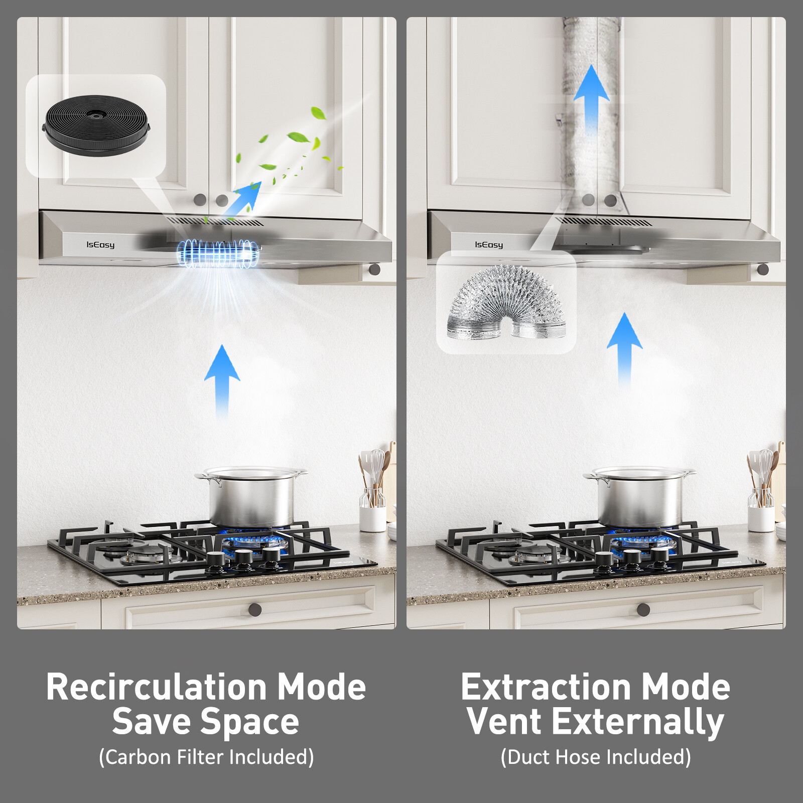 Kitchen Range Hood 30 inch Under Cabinet Cook 3-Speed Vent Fan Ducted/Ductless