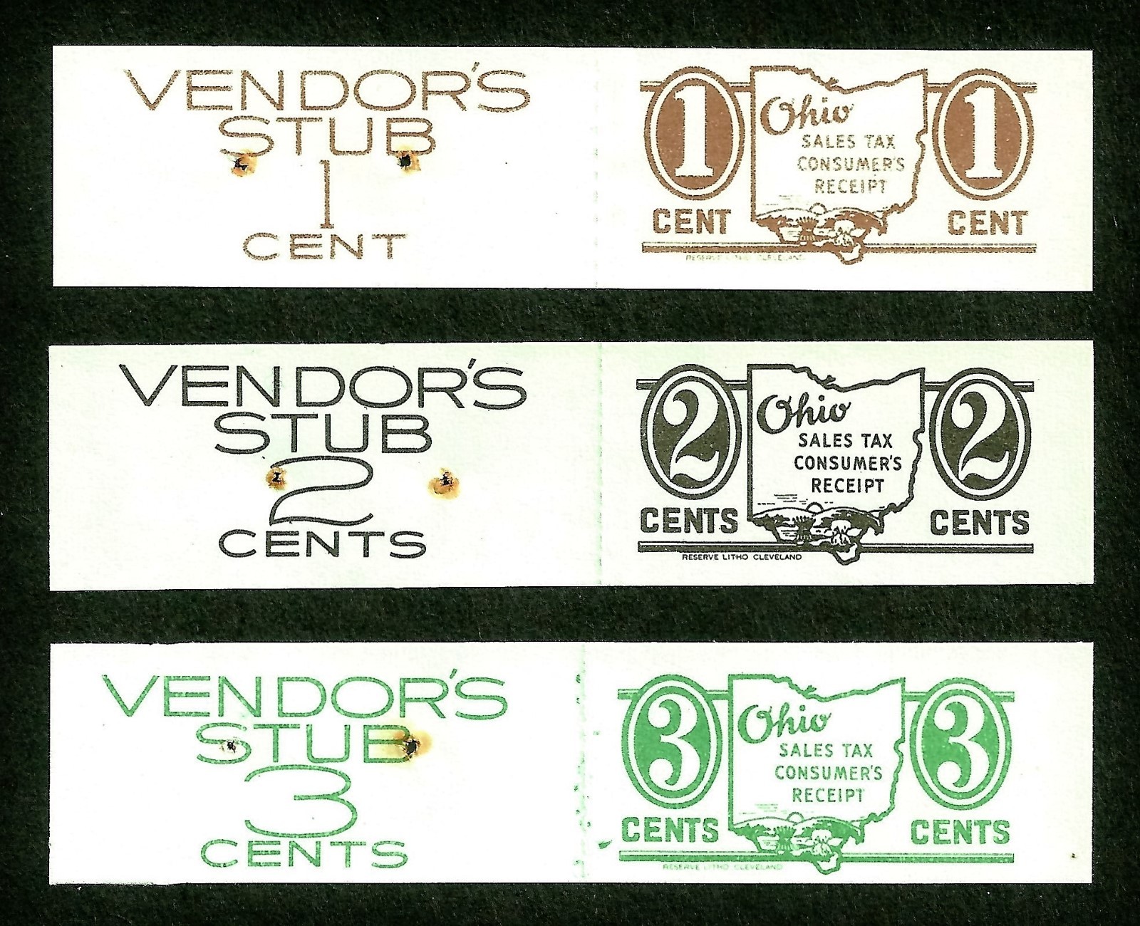 *OLD us stamp usa ohio state set vendor/consumer's tax revenue receipts