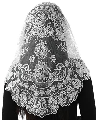 Triangle Catholic Church Mantilla Veils for Religious Christian Floral White
