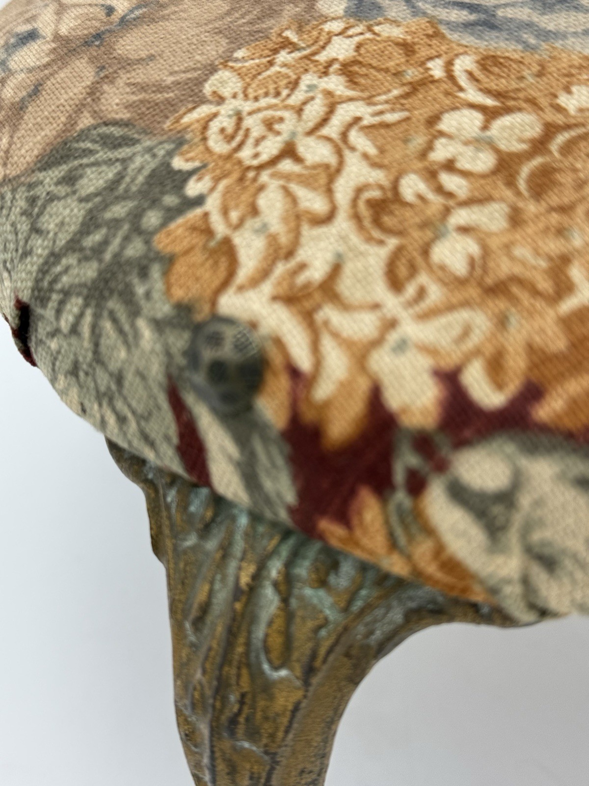 Victorian Cast Iron Wood Foot Stool w Original Upholstery C. A. Dorney Furniture