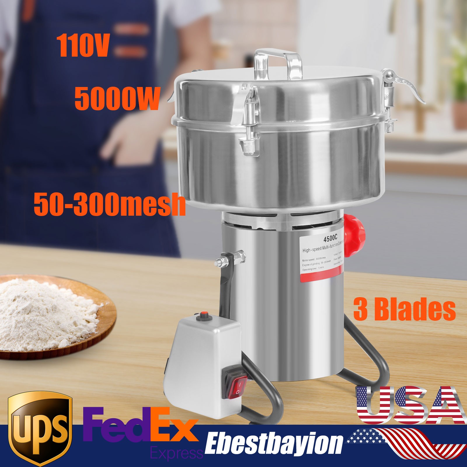 4500g Commercial Spice Grinder Electric Grain Mill Grinder Pulverizer 30000r/min