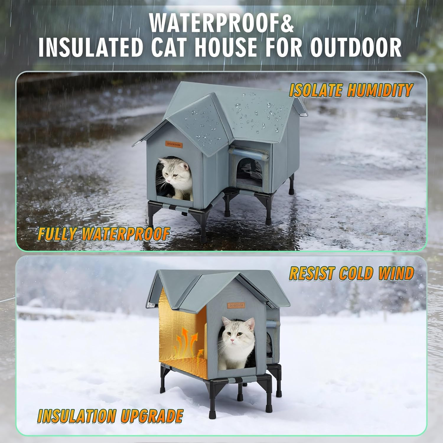 Outdoor Cat House Weatherproof, Heated Cat House for Outside, Insulated Outdoor