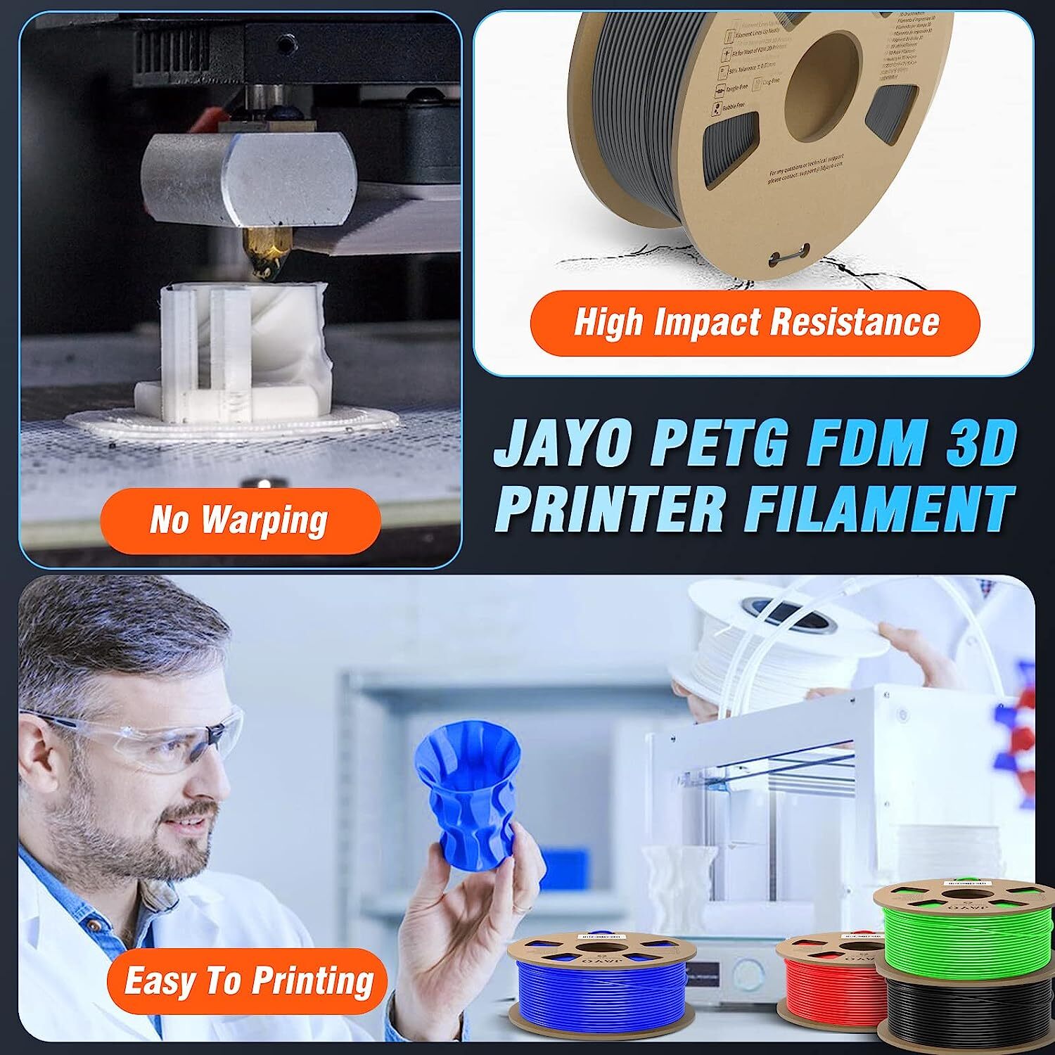 JAYO PLA Matte PETG PLA+ SILK ABS TPU 1.75mm Filament 1.1KG Spool Neatly Wound