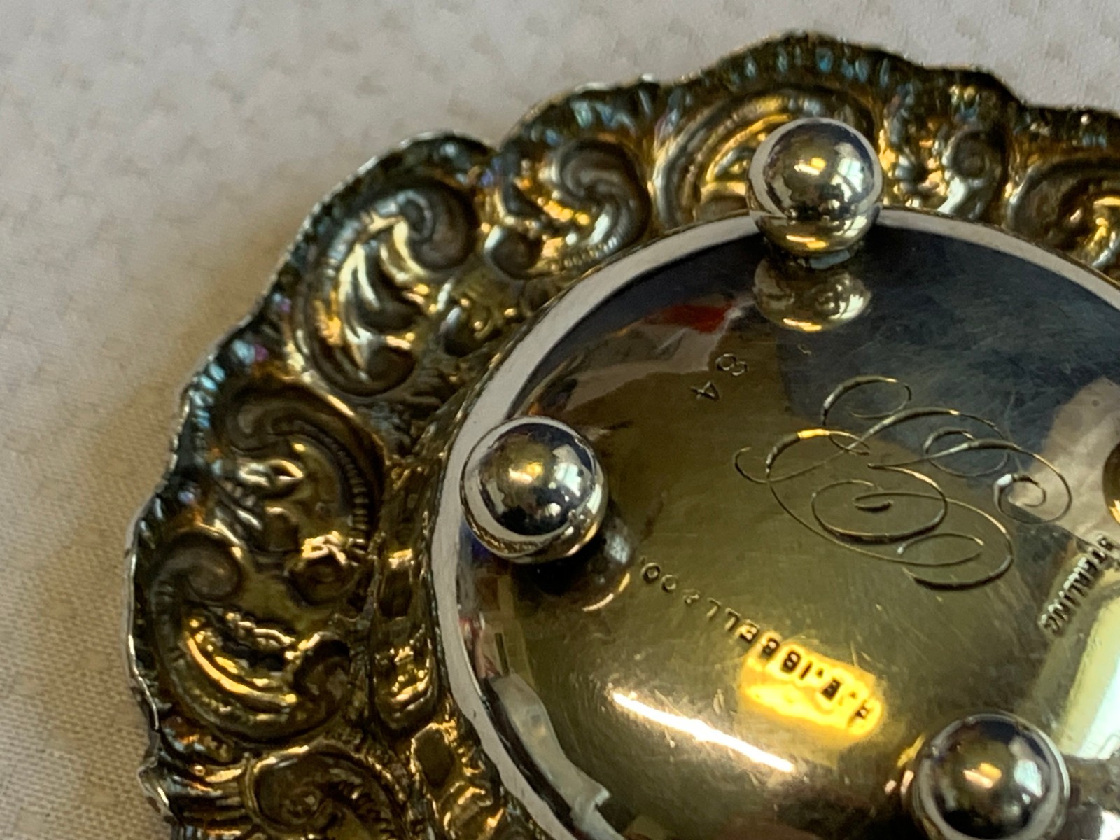 Antique Sterling Silver Condiment Dish Master Salt Cellar 37.84g Floral Repousse