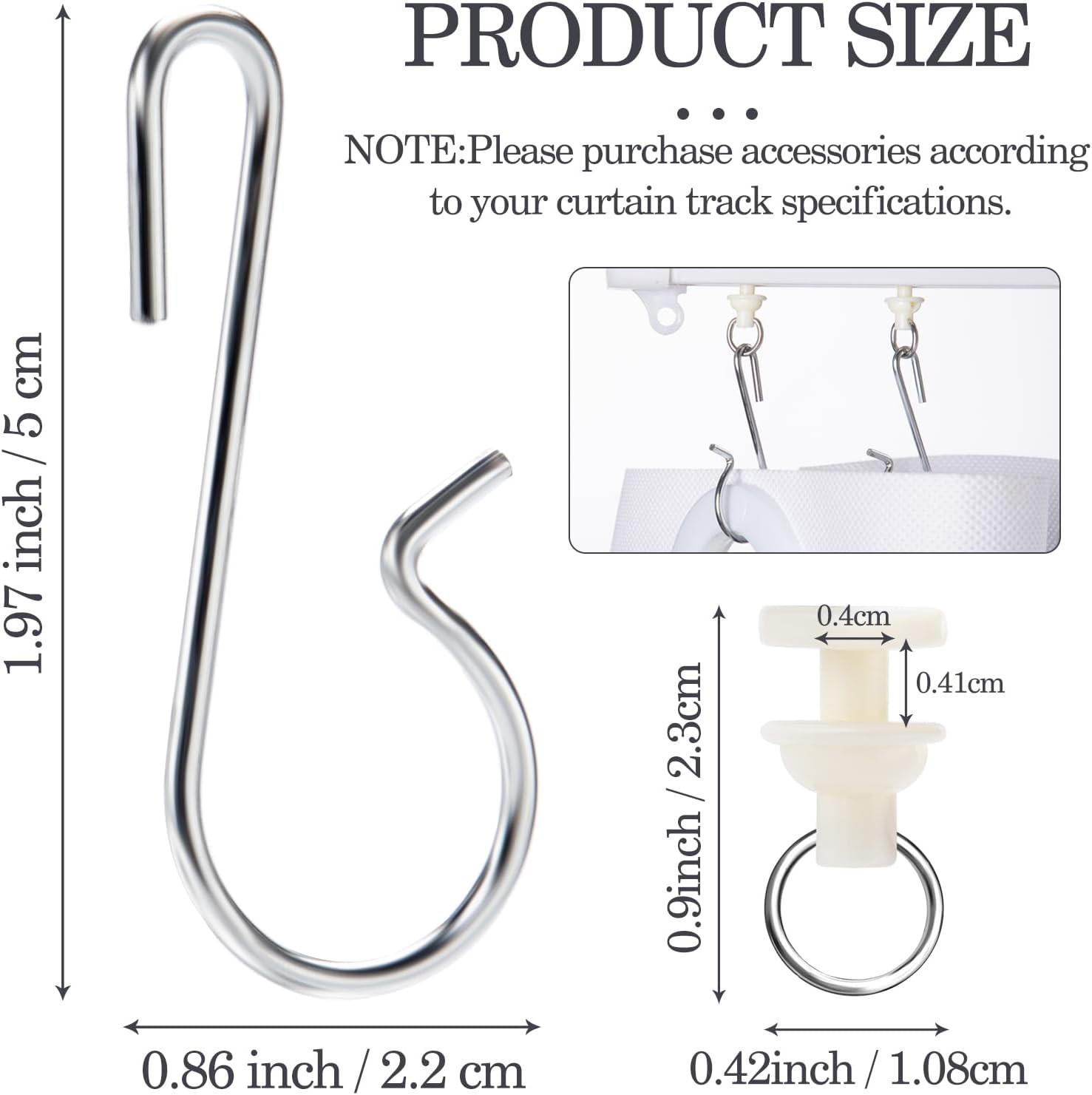 60 Pcs Shower Curtain Track Gliders Hooks Pack of 30 Pieces Hooks and 30 Pieces