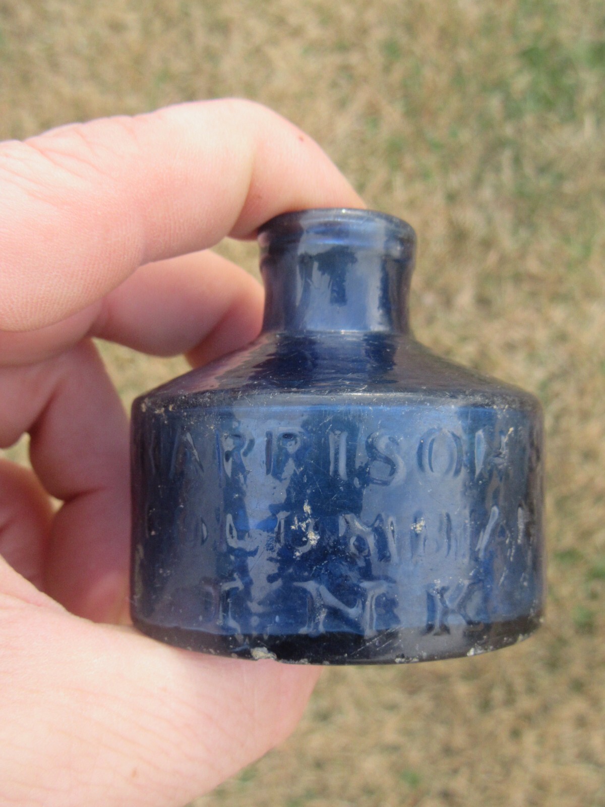 RARE Antique 1850's Harrison's Columbian Ink Cobalt Inkwell Bottle, Pontil
