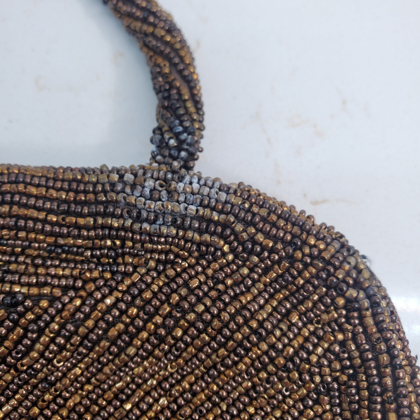Joseph Horne Pittsburgh Belgium Brown Beaded Evening Bag Handle Twist Top Lock
