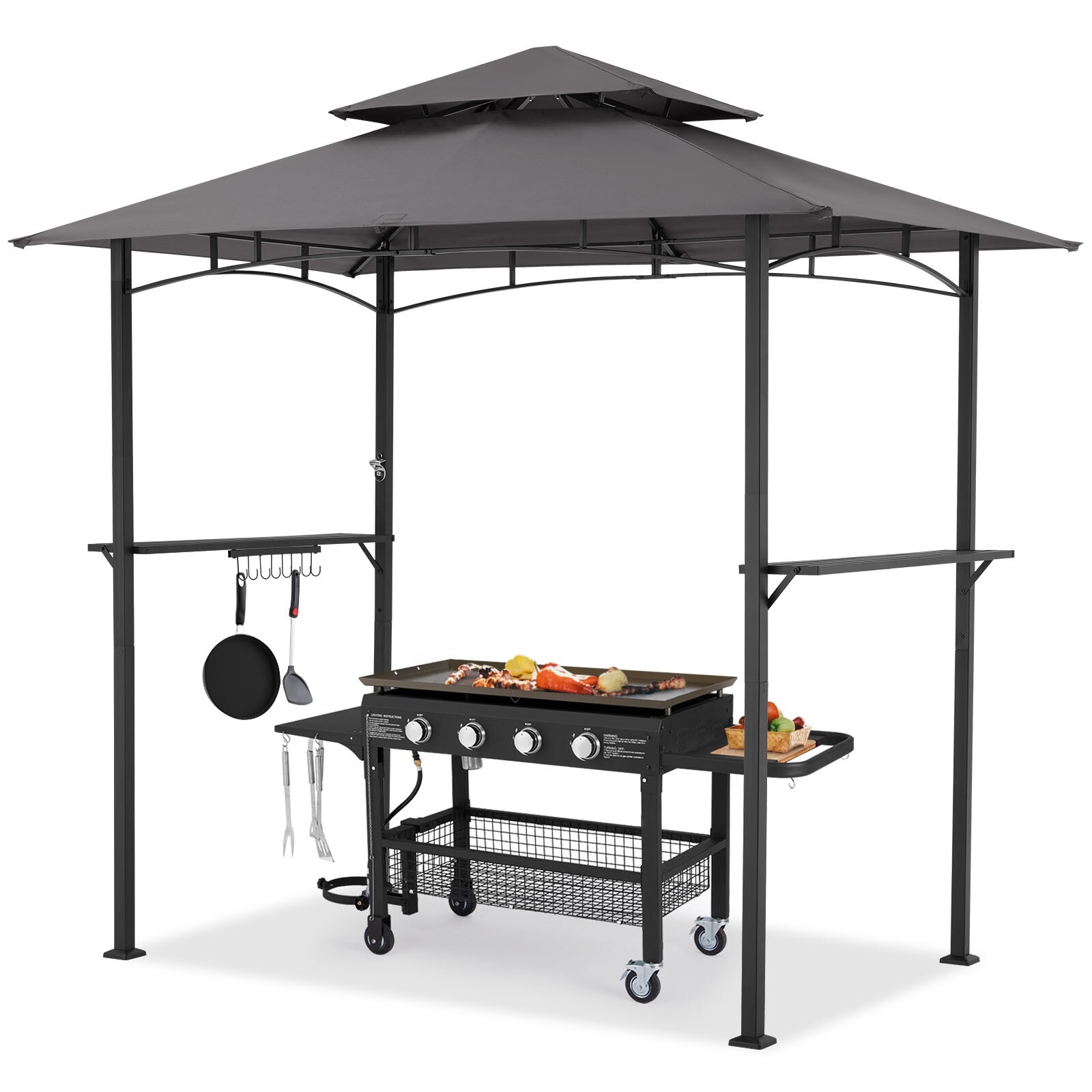 8'x 5' Outdoor Grill Gazebo Barbecue Canopy BBQ Grill Tent w/ Shelves&Hooks Grey