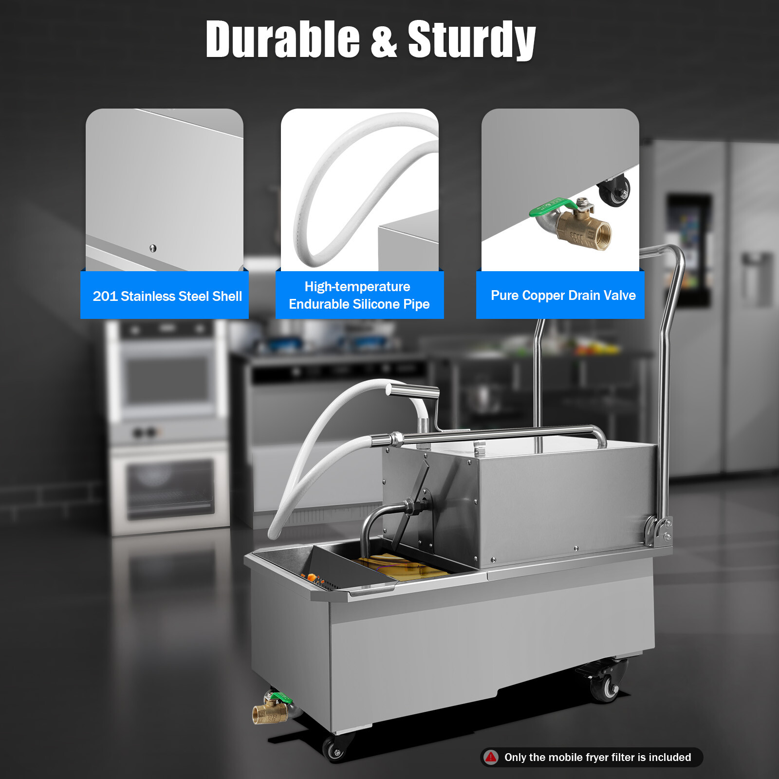 550W Mobile Deep Fryer Filter 55L Commercial Frying Oil Filter System Machine