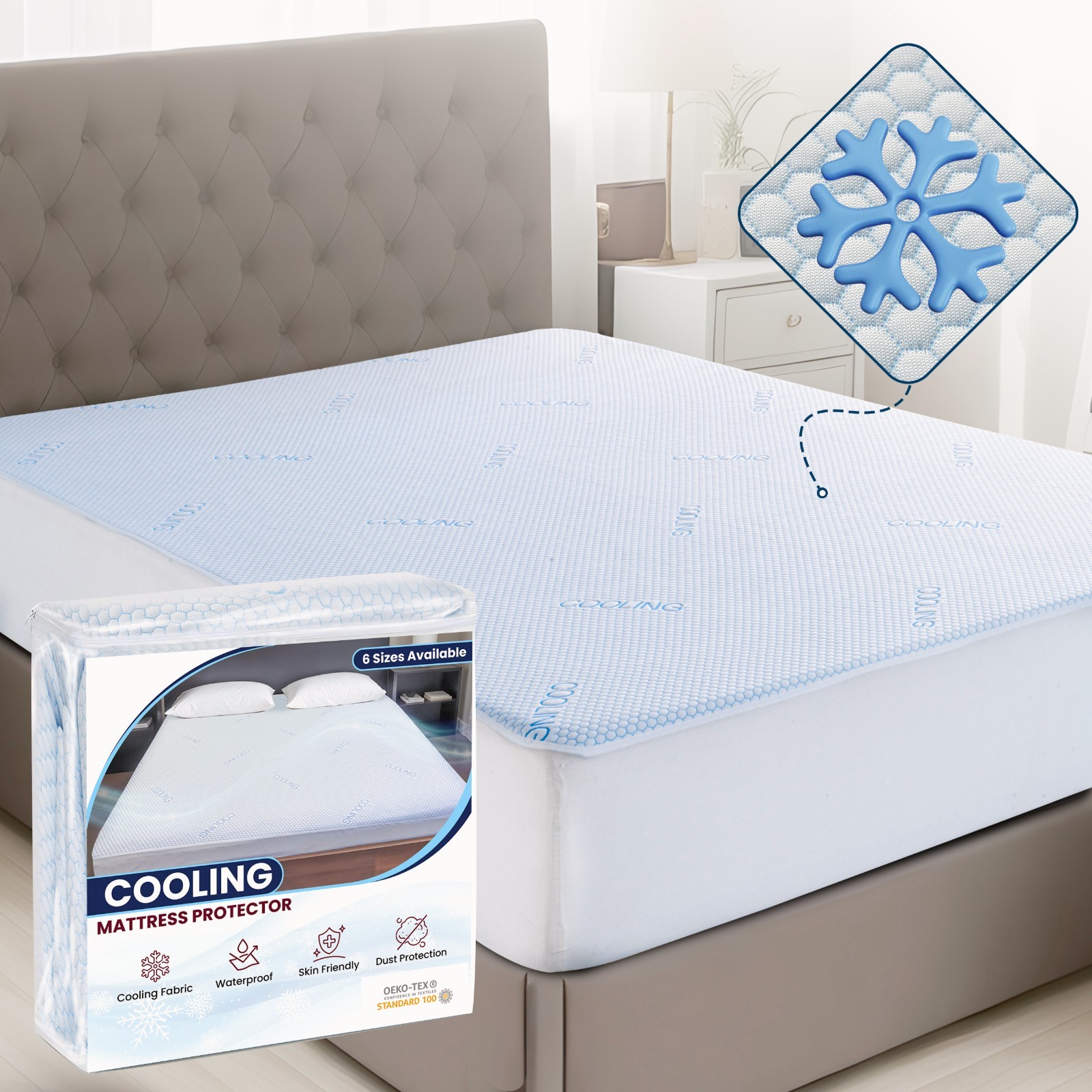 Cooling Mattress Protector Hypoallergenic & Breathable Waterproof Mattress Cover