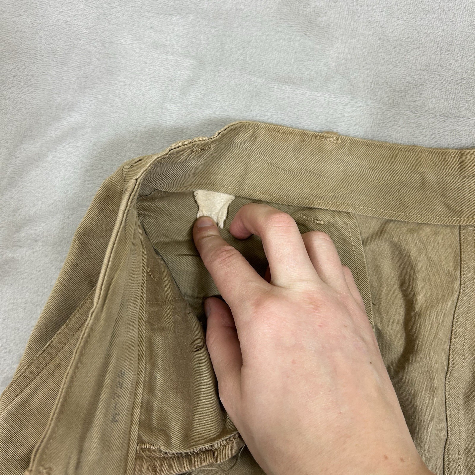 Vintage 1940s WW2 US Army Khaki Chino Cotton Uniform Pant 28x31 Button fly