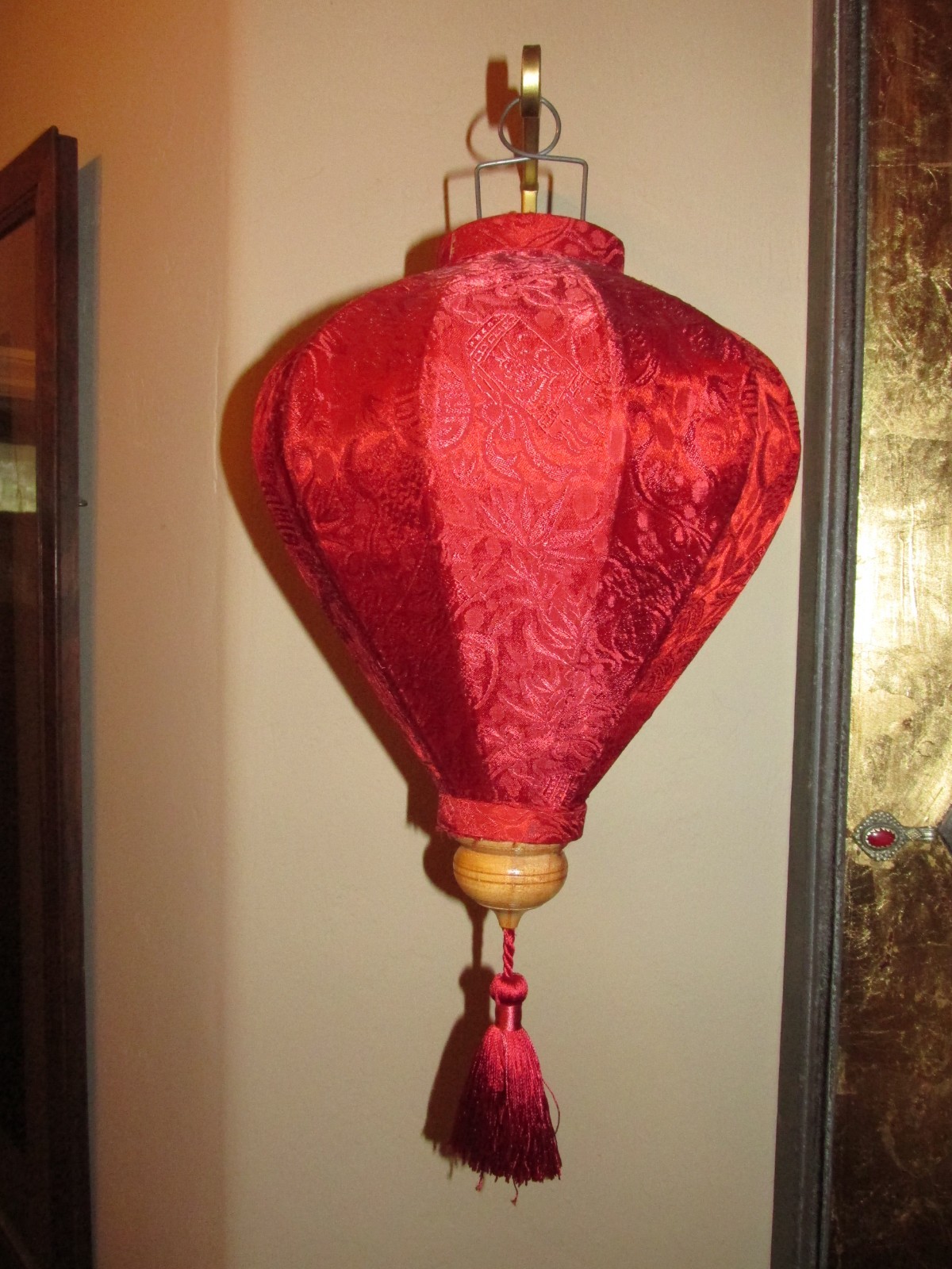 Authentic Vintage Vietnam Bamboo and Silk Brocade 17" Lantern with Tassel