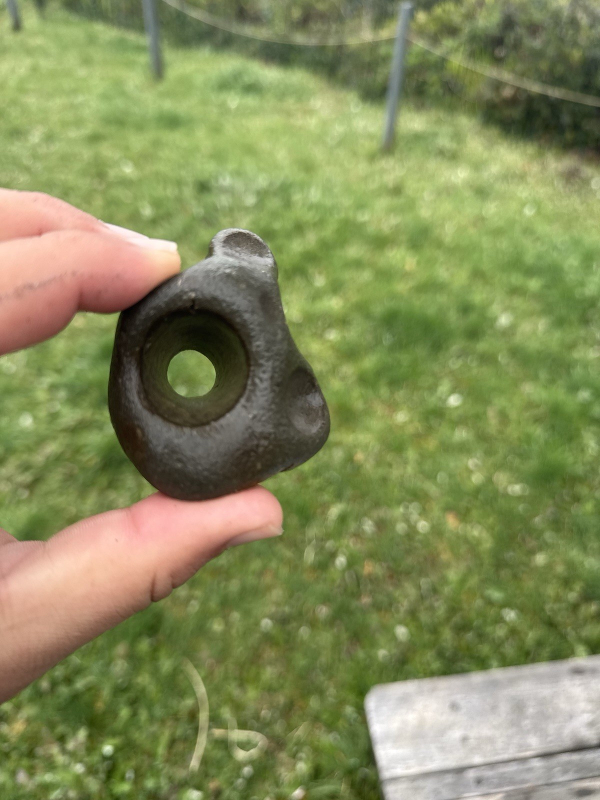 4.3oz~NATURAL~Hag Stone Basalt Witch Stone Hex Stone Fae/Fairy Looking Stone