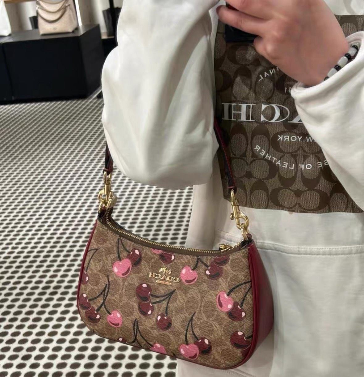 COACH Teri Shoulder Bag Signature Canvas Cherry Print CY694