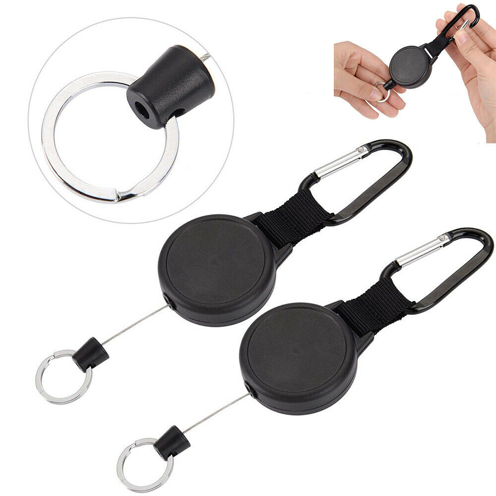 2PCS Retractable Key Tool Reel Holder Steel Clip Chain Belt Heavy Duty Split US