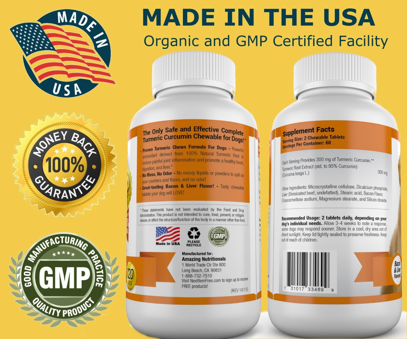 Amazing Turmeric for Dogs Curcumin Pet Antioxidant, Eliminates Joint Pain Inf...