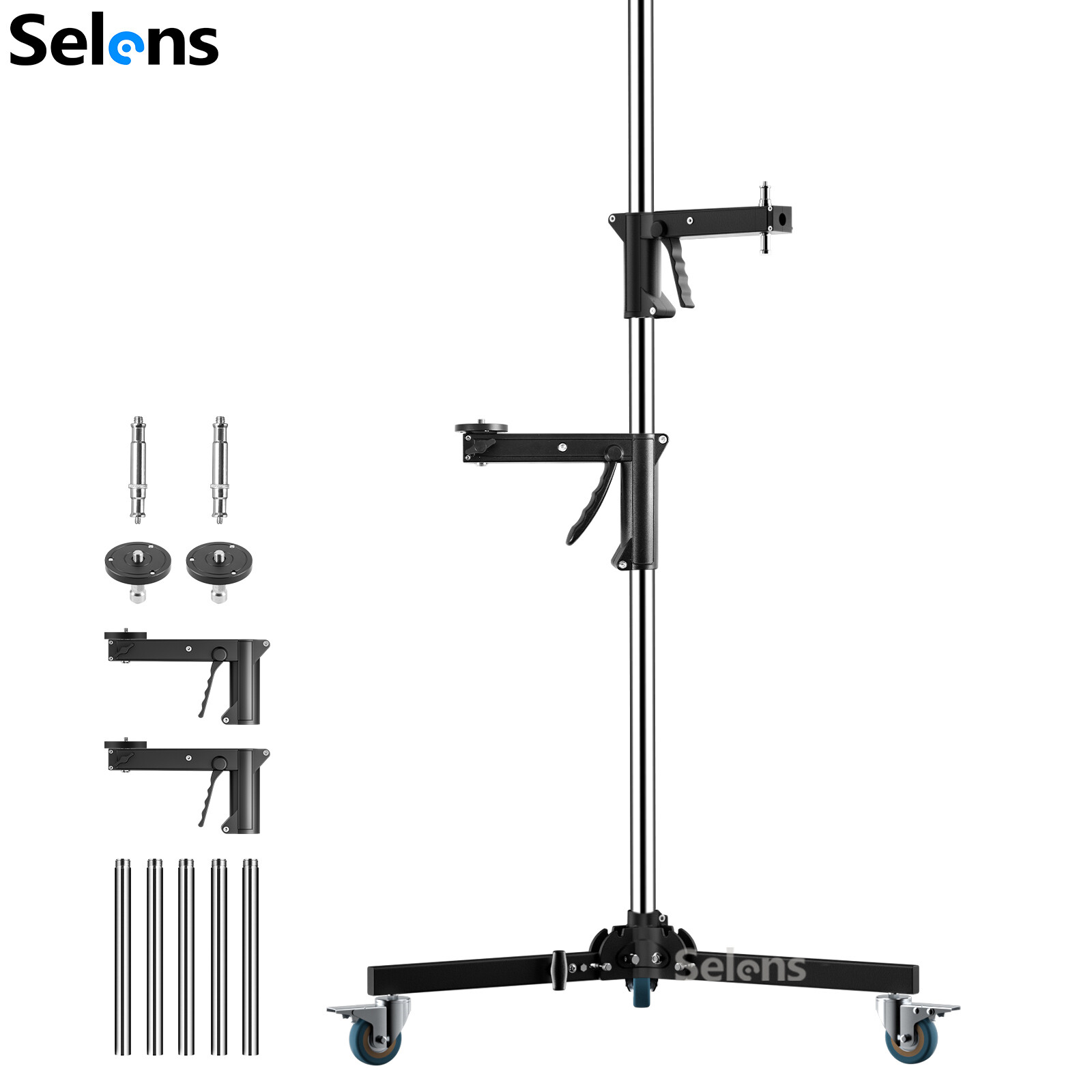 Selens 8ft Wheeled Heavy Duty Light Stand Tripod Studio Photography Pistol Grip