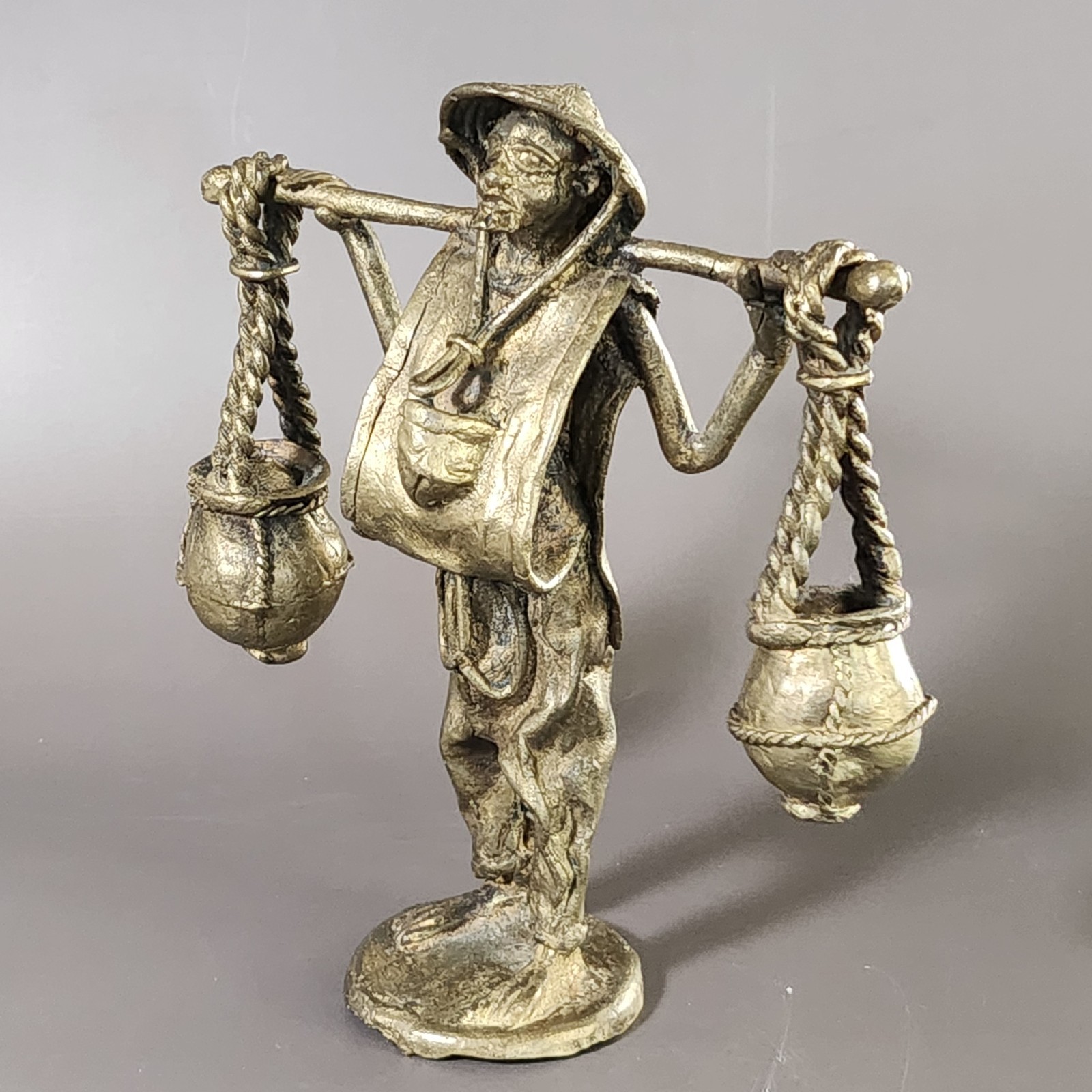 Vintage African Bronze Farmer Figurine – Lost Wax Cast Sculpture Tribal Art