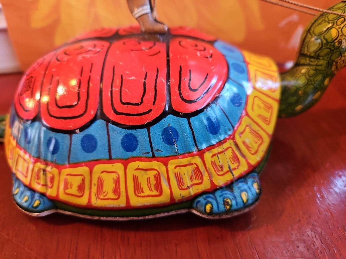 Vintage Antique Tin Toy Wind Up Chein Person Rides Giant Turtle Tortoise Display