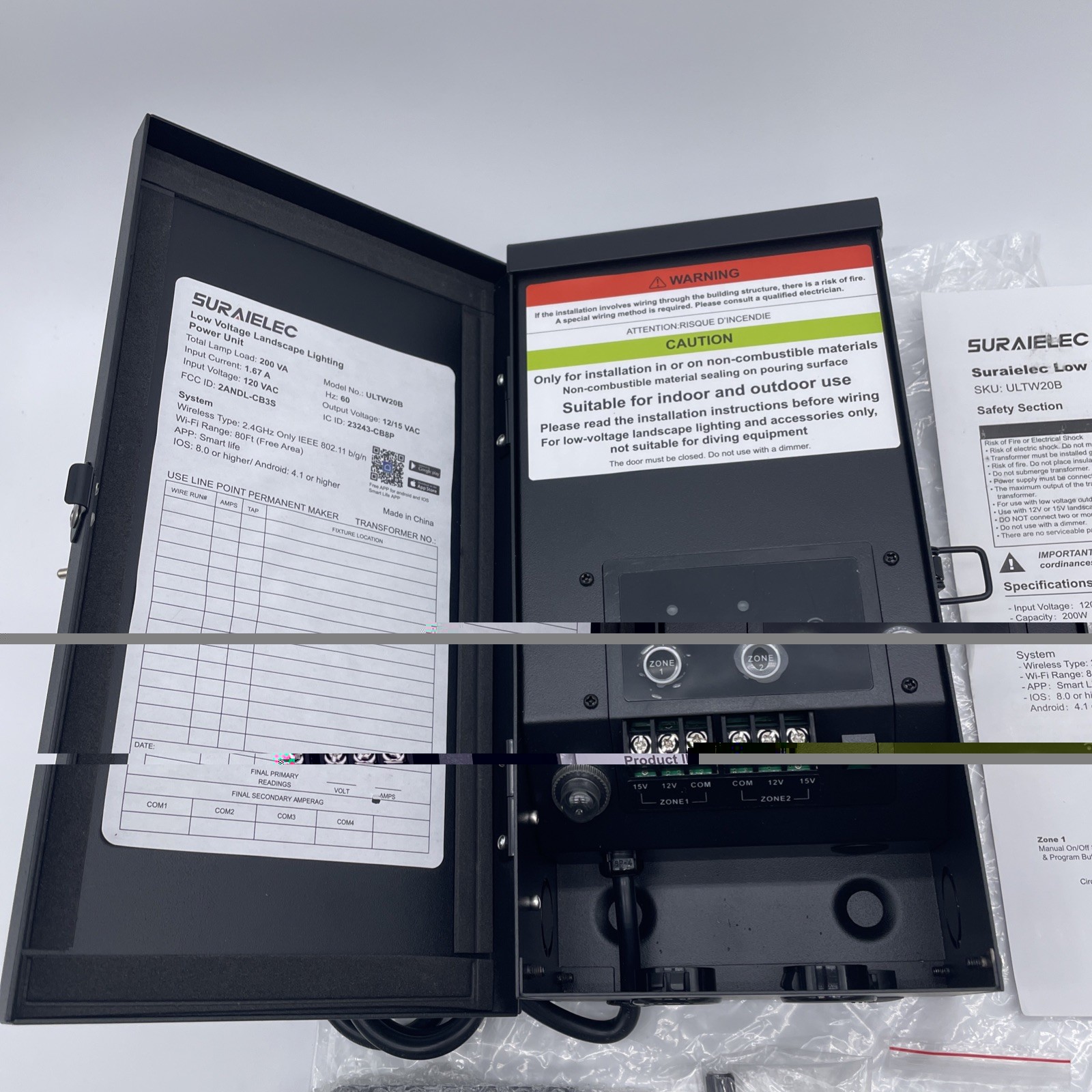 200W Smart Wi-Fi Landscape Low Voltage Transformer 2 Zone 120V AC to 12V 15V AC