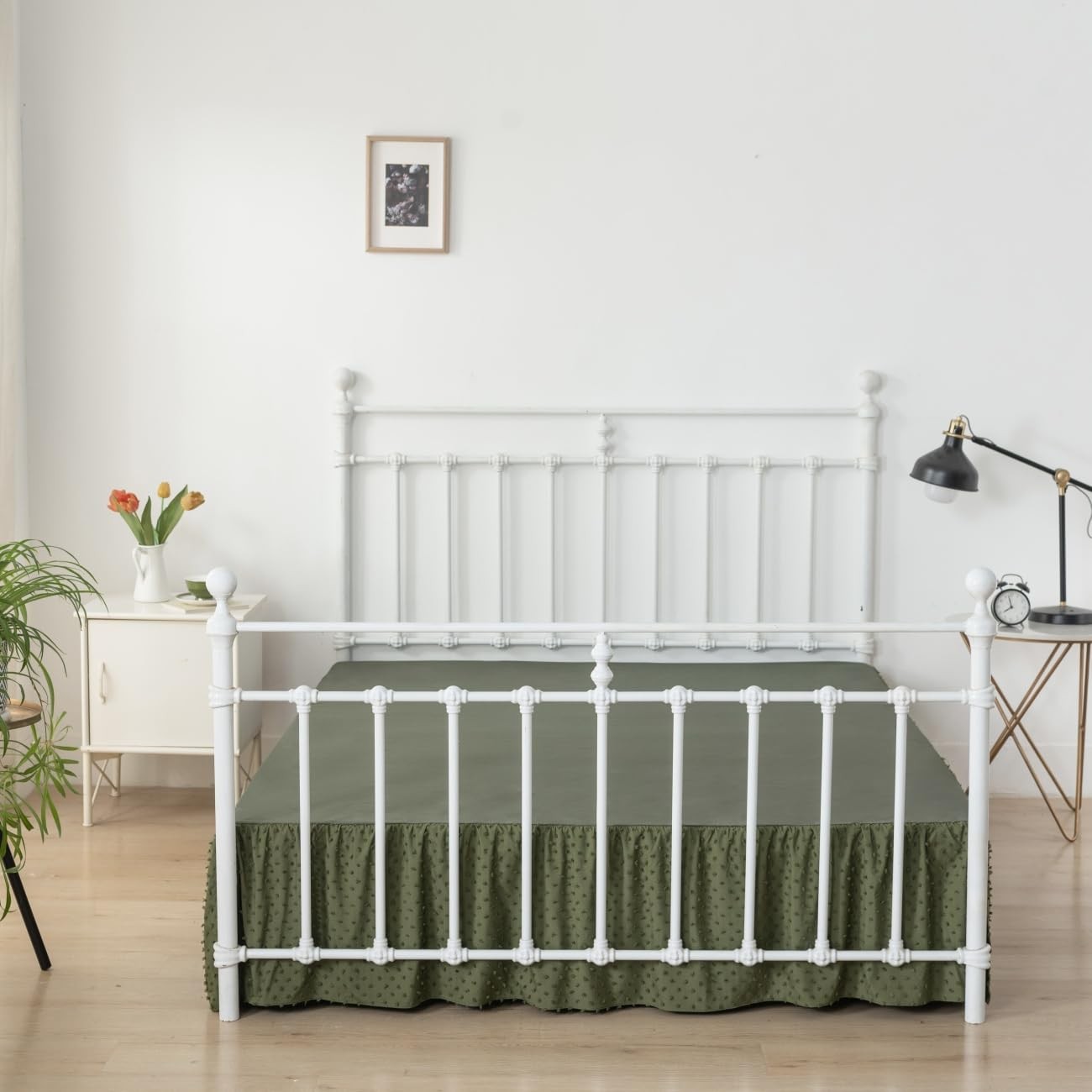 Tufted Dot Bed Skirt Queen Size Ruffled Bed Skirt with Split Corners, 12 Inch...