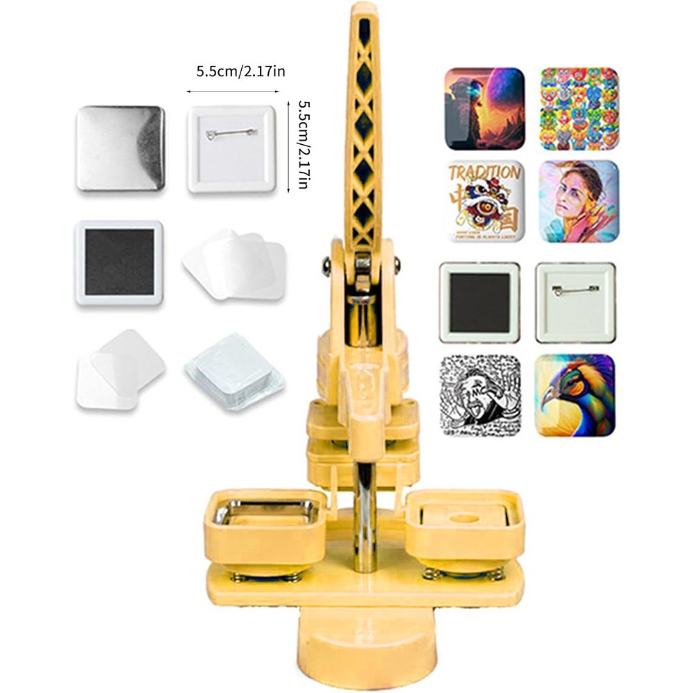55mm/1.97" Square-Shaped Square Fridge Magnet Pin Button Maker Press Machine