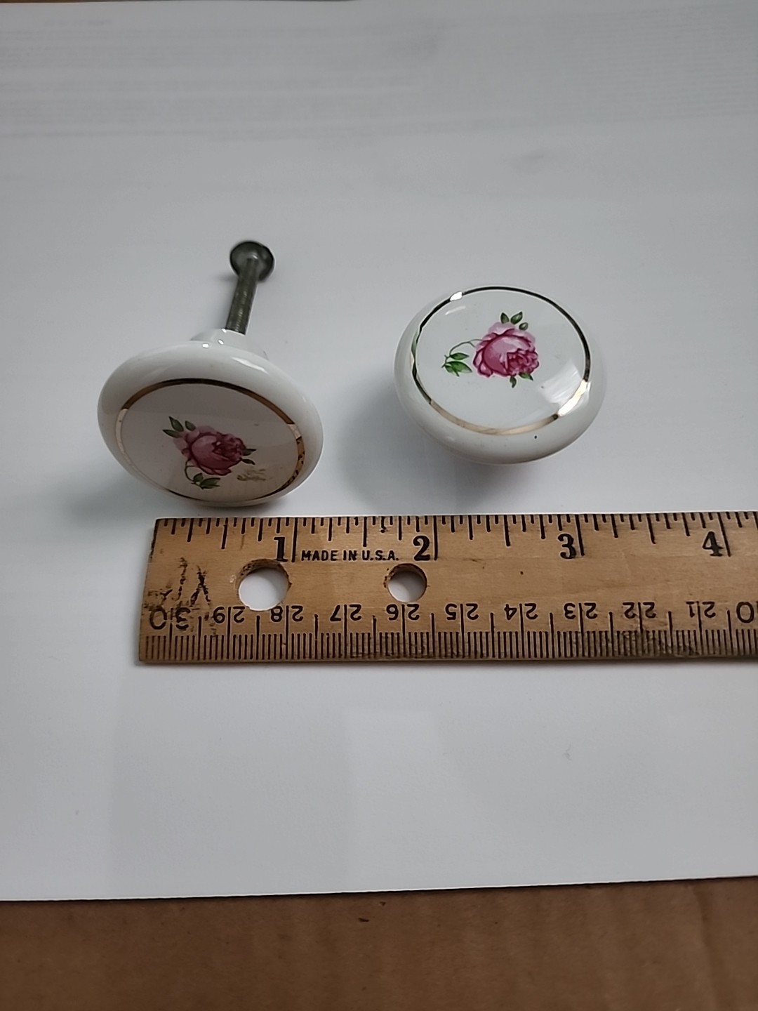 Vintage Porcelain Drawer Knobs/2LG, 18sm, Floral Design Hardware Included