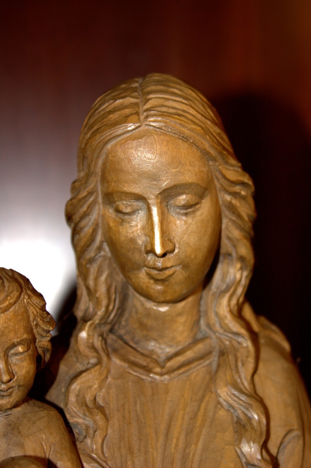 ANTIQUE 20" HAND CARVED WOOD CATHOLIC VIRGIN MARY OUR LADY JESUS STATUE FIGURE