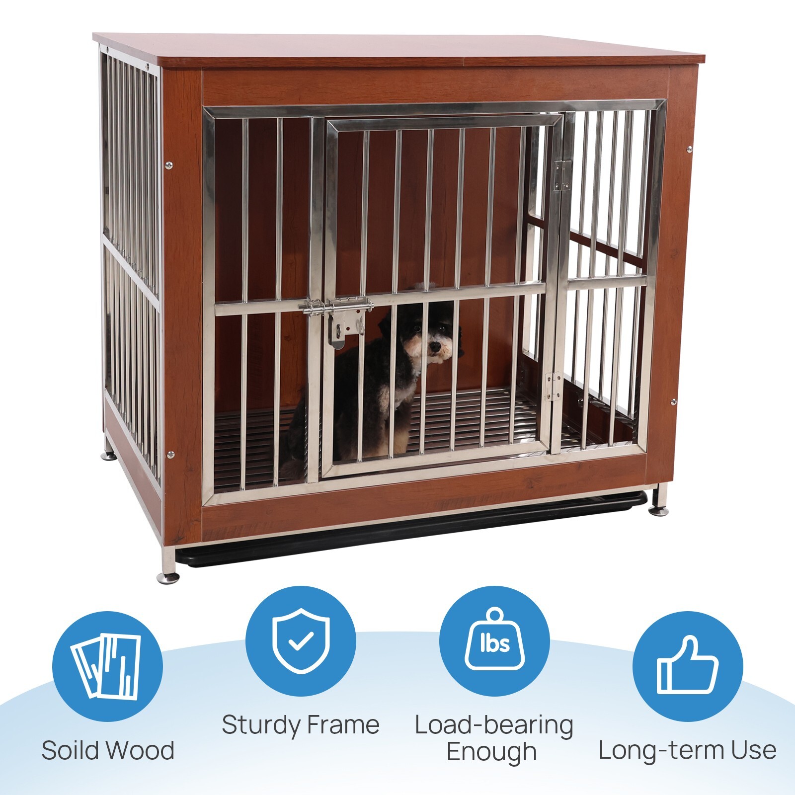 38" Wooden Dog Cage Heavy Duty Pet Crate Kennel Metal Cage End Table Furniture