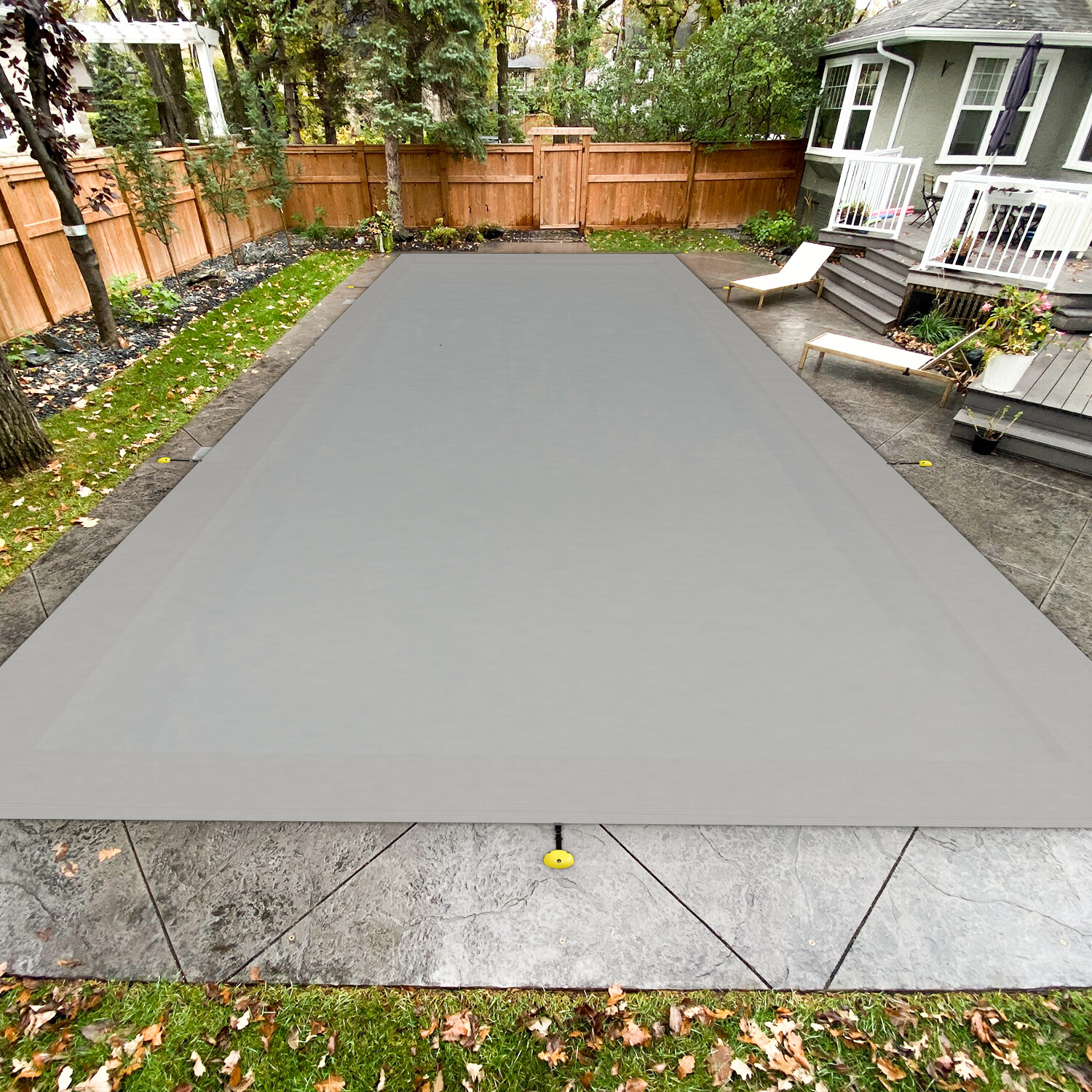 Inground Winter Pool Cover Rectangle Swimming Heavy Duty Safety Mesh Cover Gray