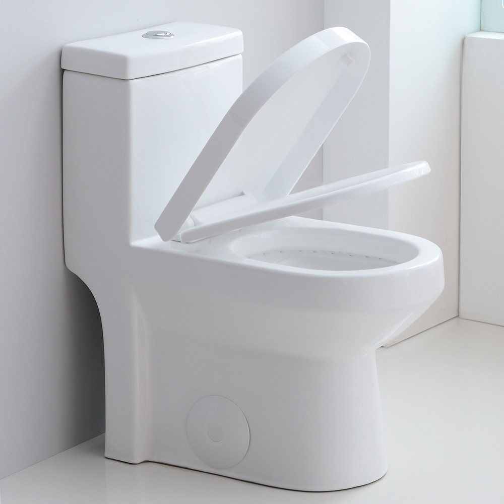 HOROW Modern Small Toilet One Piece Toilet White Dual Flush w/ Soft Close Seat