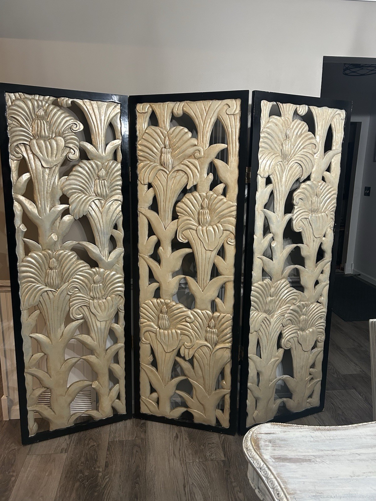 Art Deco Style 3 Panel handcarved solid wood Floral Room Divider Screen  heavy