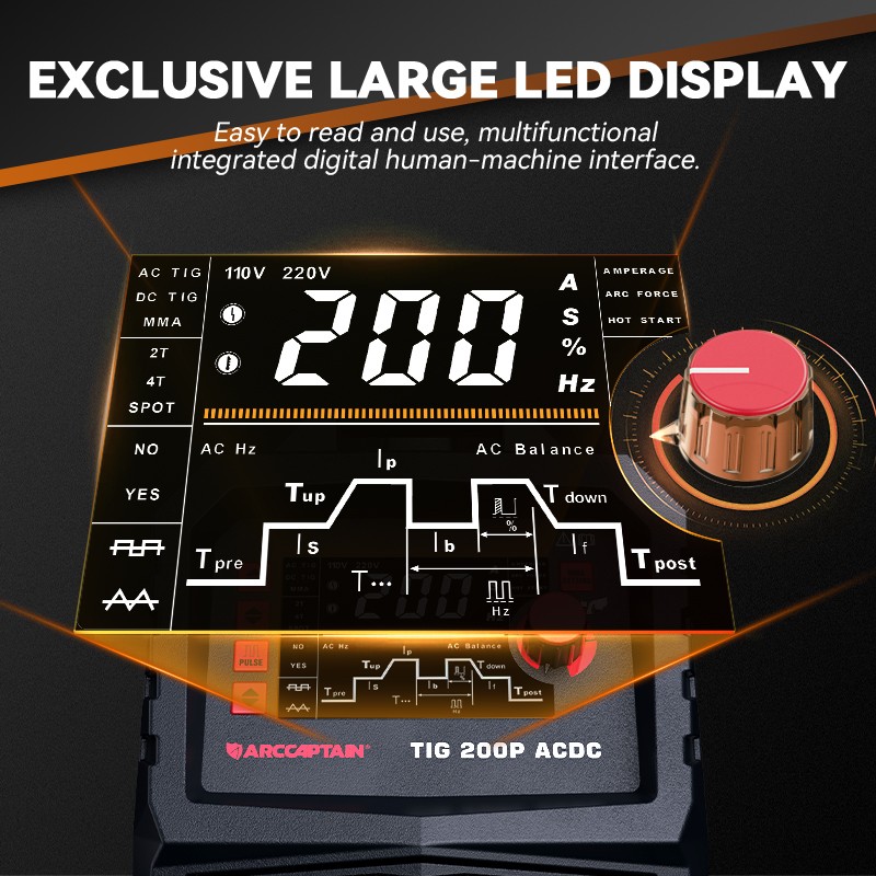 ARCCAPTAIN TIG Welder AC/DC 200Amp 7 in 1 Welding Aluminum TIG Welder 110V/220V
