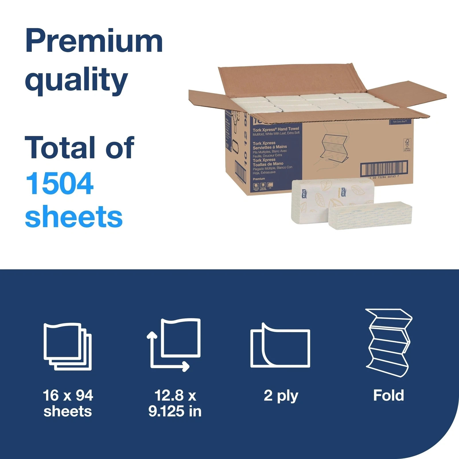 Tork 101298 2-Ply Xpress Extra Soft Multifold Towel White H2 (16/Carton)