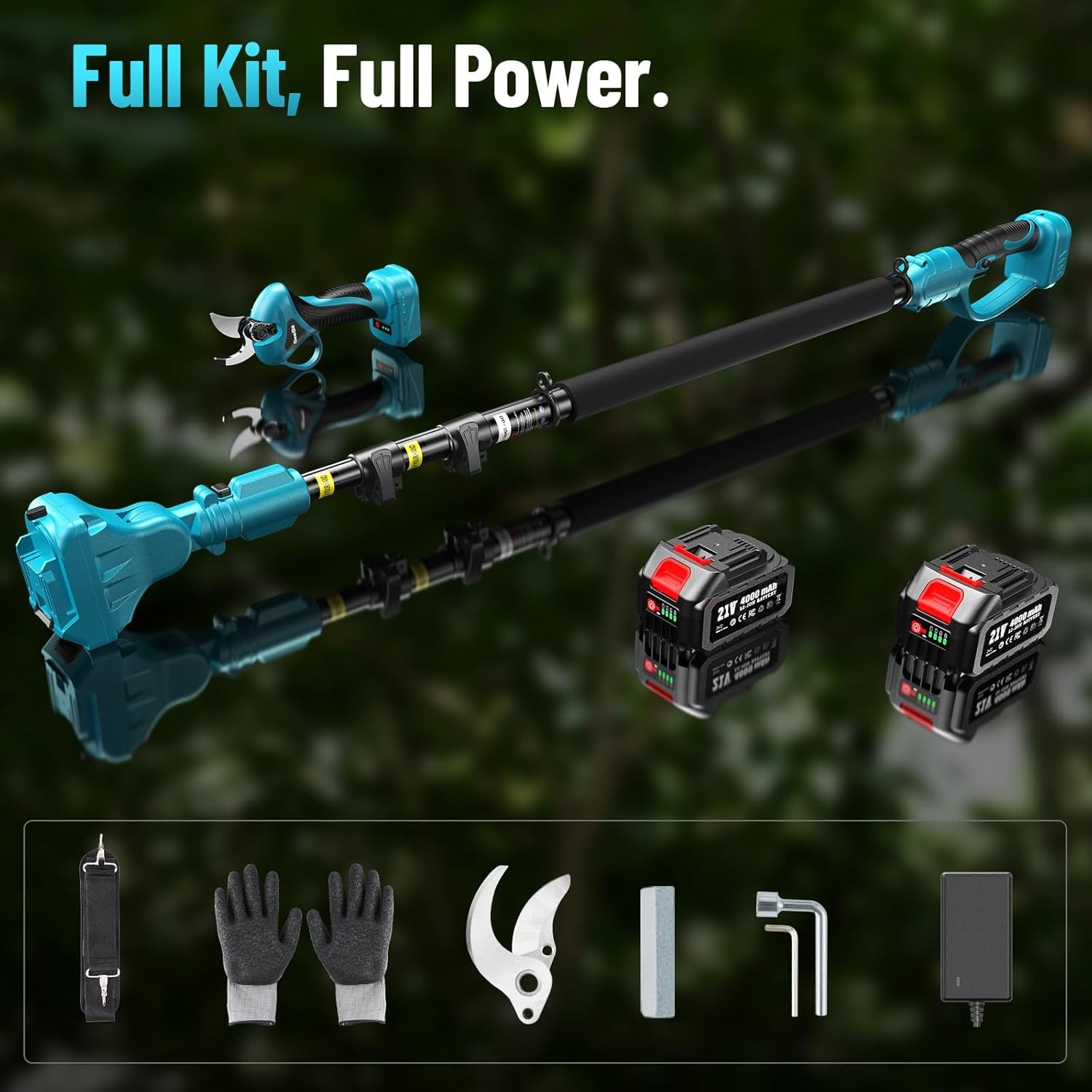 Seesii 2 in 1 Cordless Electric Pole Pruning Shear 15FT Reach 2x4000mAh Battery