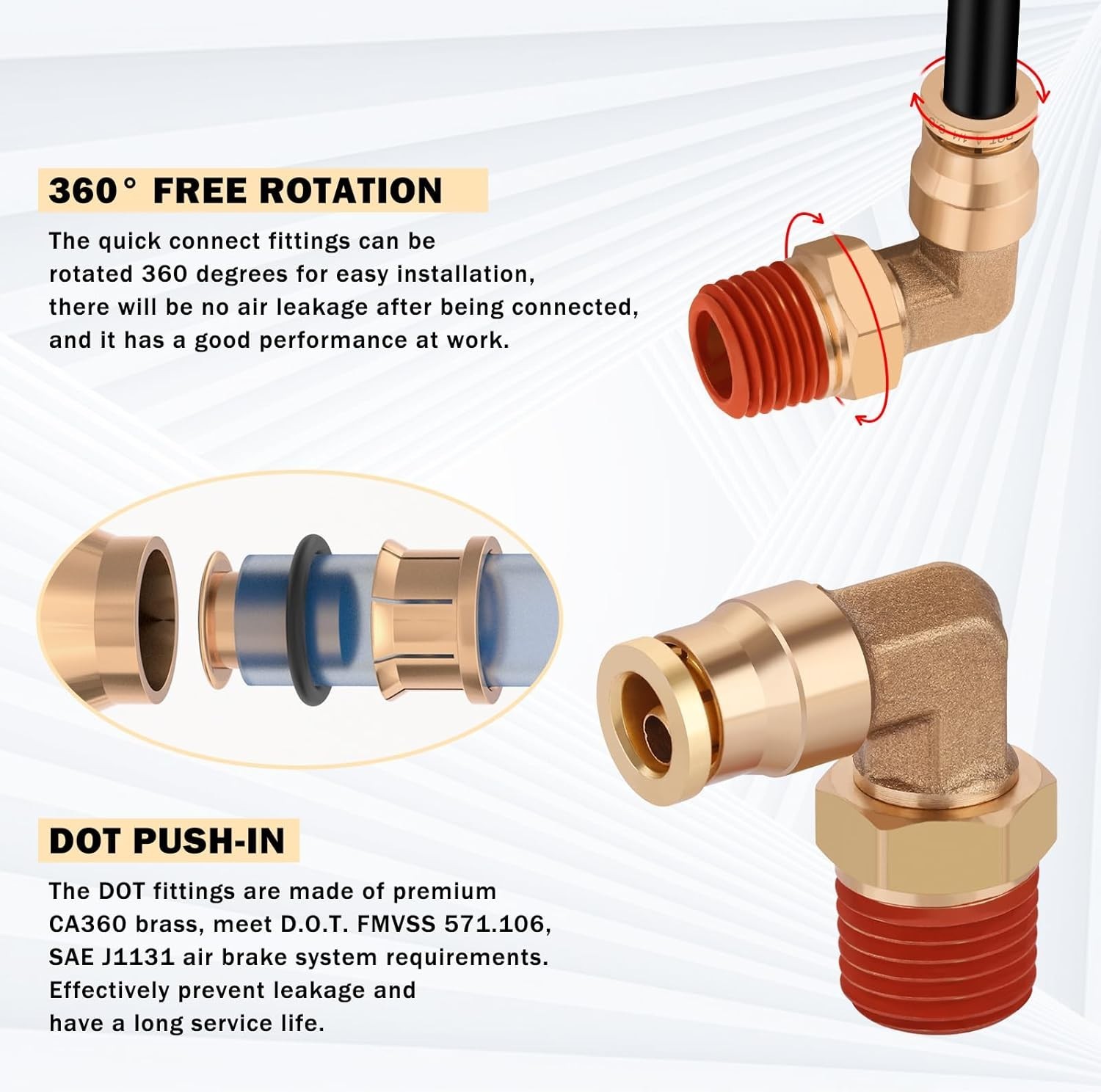 Air Suspension Bags DOT 1/4" Air Line Hose 50FT Brass Fittings Kit 10PC Rv&Truck