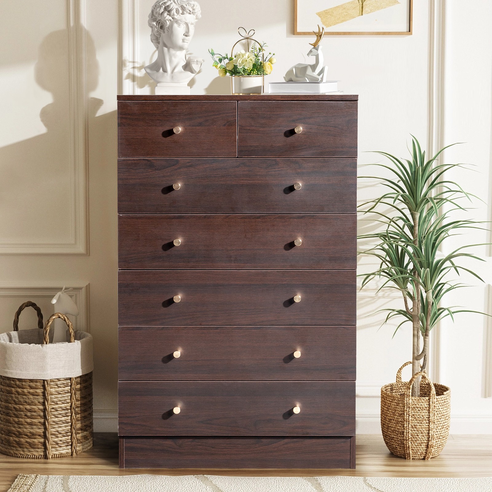 Farmhouse 7 Drawers Dresser for Bedroom Tall Chest of Drawers for Bedroom Home