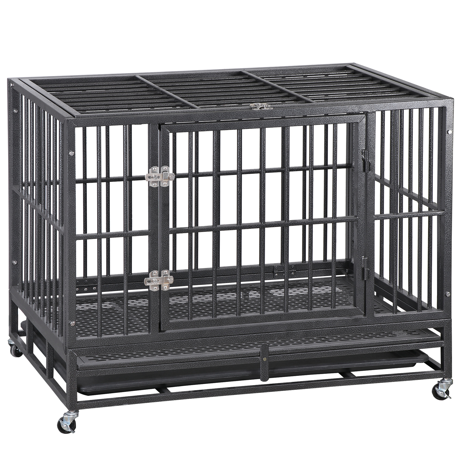37 Inch Dog Crate Heavy Duty Metal Dog Kennel Indestructible Dog Crate Black
