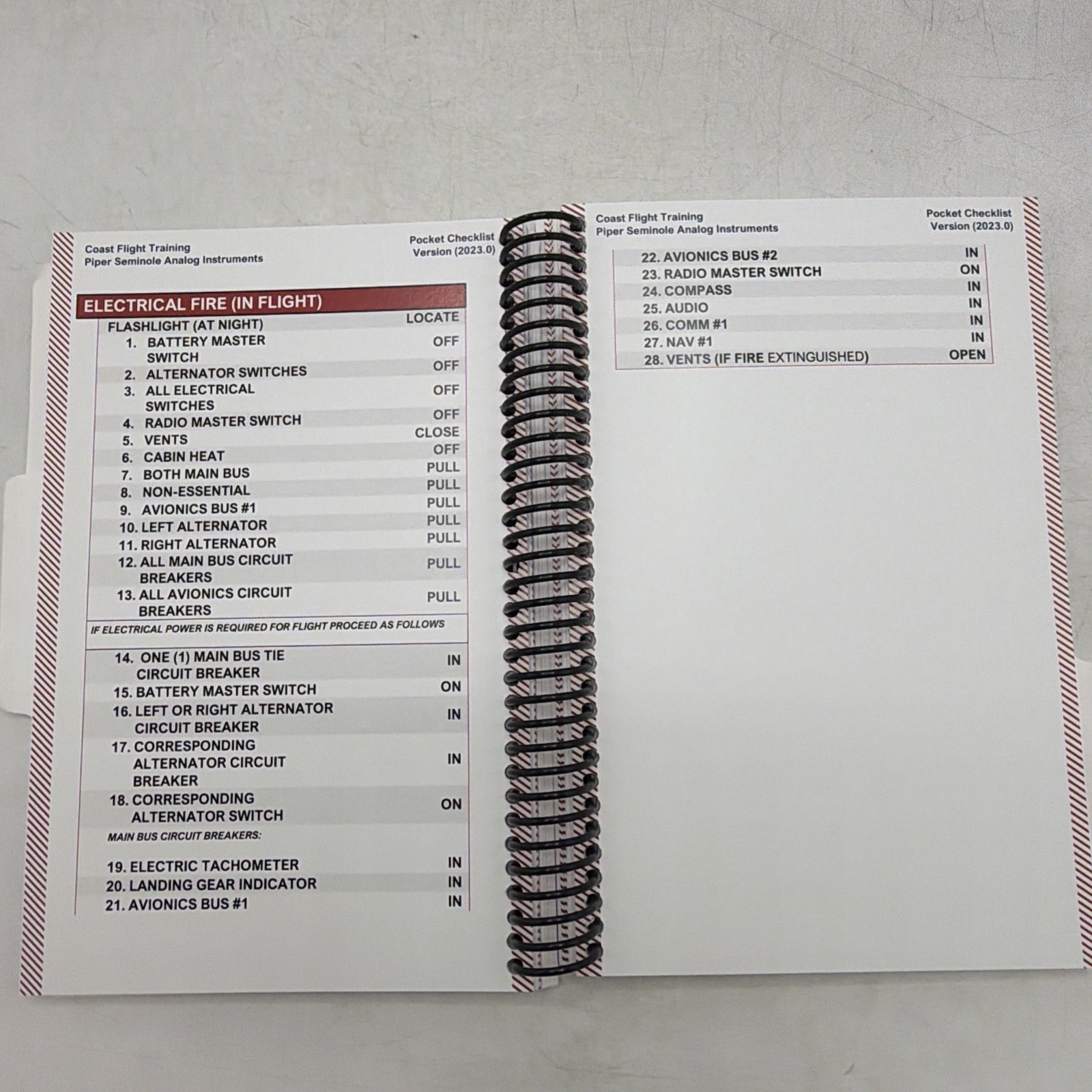 Piper Seminole PA-44-180 Pocket Checklist (Spiral)